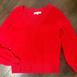 LOFT V-Neck Sweater in Vibrant Red